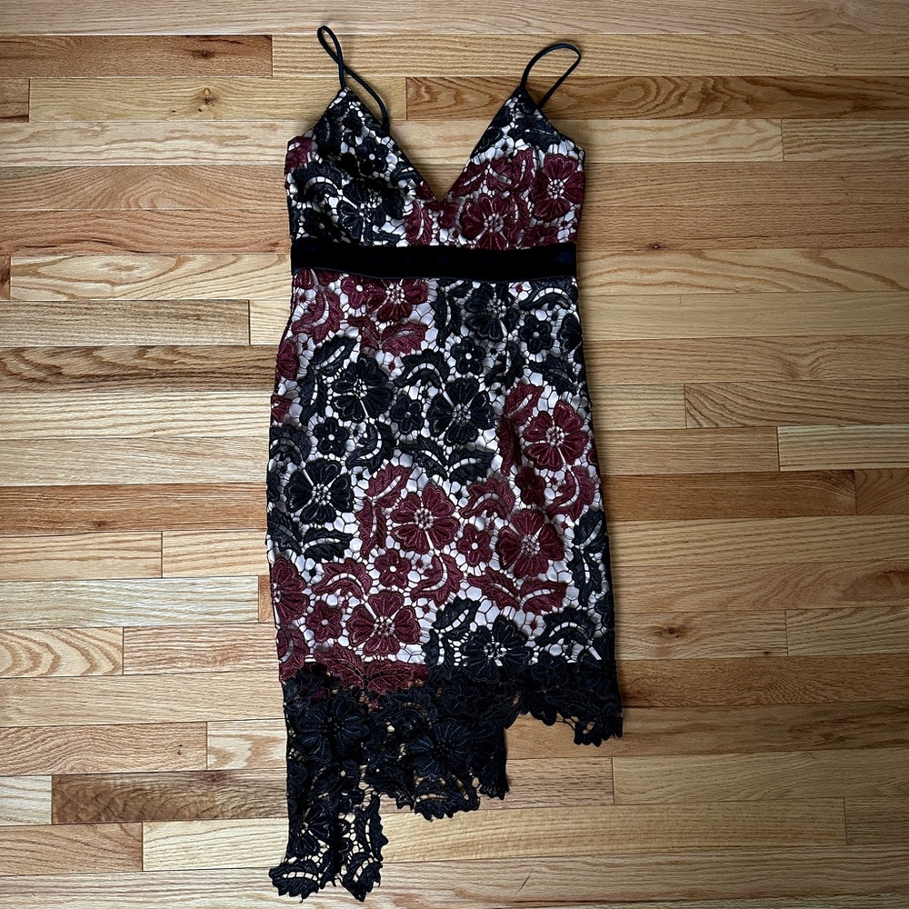 Black & Burgundy Floral Laced Dress